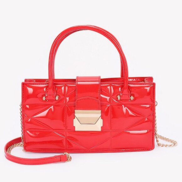 Embossed Enamel Handle Clutch - Picture 7 of 9